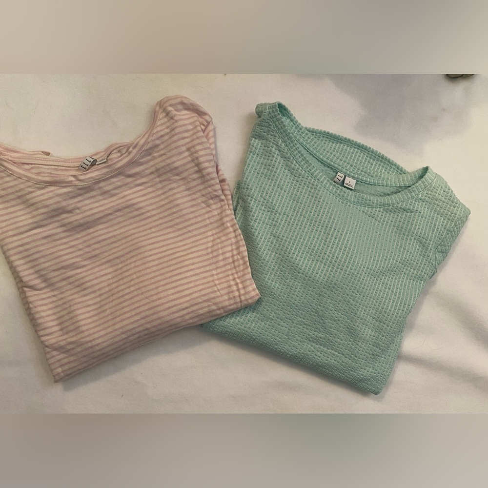 Elle lot of 2 - Pink Striped and Green Textured Long Sleeve size Large Please